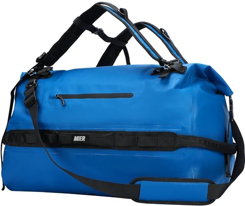 MIER Large Waterproof Duffel Bag - 60L/80L Dry Bag Backpack | Detachable Backpack Straps; Multi-Pockets; Roll-Top with Hook-and-Loop Closure; Motorcycle, Kayaking, Gym, Beach, Boating - color: Dark Blue, size: 80L