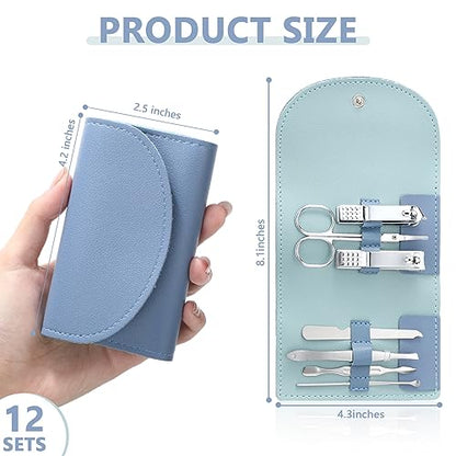 12 Set Manicure Set Bulk Mini Manicure Nail Clipper Kit 7 in 1 Stainless Steel Professional Nail Care Pedicure with Travel Portable Bag Grooming Kits for Women Men Home(Dark Blue) - color: Dark Blue