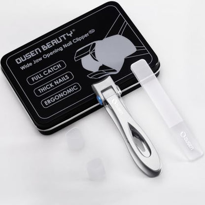 Nail Clippers with Catcher - Anti Splash Wide Jaw Opening Thick Toenail Clippers for Seniors | Self-Collecting Fingernail Cutter Heavy Duty Toe Nail Clippers for Men & Women | Silver | L - color: Silver (L)