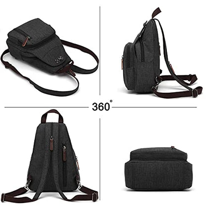 FANDARE Retro Sling Chest Backpack Multipurpose Crossbody Shoulder Bag - color: Black