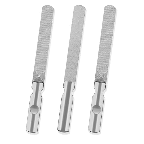 LNAUJS 3 Pack Round Tip Stainless Steel Nail File, 4.76 inches (12.1 cm) Length, 0.43 inches (1.1 cm) Width, 2 Different Grit Surfaces for Various Occasions.