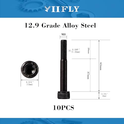 M8-1.25 x 65mm Socket Head Cap Screws, M8 Bolts, 12.9 Grade Alloy Steel, Allen Socket Drive, Black Oxide Finish, Half Thread, Quantity 10 - size: M8 x 65mm(10PCS)