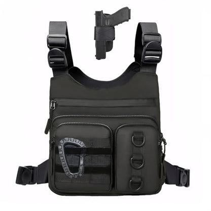 Criuage Tactical Chest Bag for Men, Lightweight Adjustable Running Vest, Water Resistant EDC Chest Pack with Water Bottle Pocket, Breathable Back Pad for Hiking Cycling Fishing Travel (Black) - color: Black
