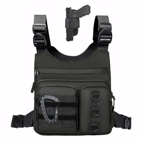 Criuage Tactical Chest Bag for Men, Lightweight Adjustable Running Vest, Water Resistant EDC Chest Pack with Water Bottle Pocket, Breathable Back Pad for Hiking Cycling Fishing Travel (Black) - color: Black