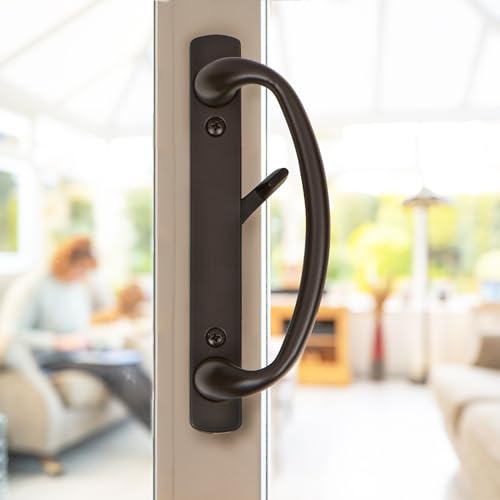 Rockwell Security Charlotte Offset Key Locking Sliding Door Handle with 3/4 Inch Keylock Tuscan Bronze Fits 1-3/4 Inch Thick Door with 4 Screw Holes - color: Tuscan Bronze