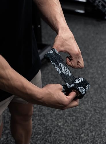 Gymreapers Hook Grip Weightlifting Tape (3 Pack) Premium Adhesive Thumb Skull Tape for Finger Protection, Powerlifting, Exercise & Cross Training - Athletic Sweat Proof Tape - color: Black