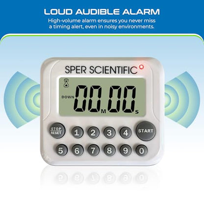 Sper Scientific Digital Count Up/Down Timer with Audible & Visual Alarm 810003 – Timer with Large Display, Loud Alarm & Up to 99 Minute Countdown - for Labs, Cooking, Workouts, Classroom & more - 4 pc - size: 4 Pack