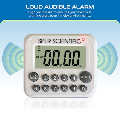 Sper Scientific Digital Count Up/Down Timer with Audible & Visual Alarm 810003 – Timer with Large Display, Loud Alarm & Up to 99 Minute Countdown - for Labs, Cooking, Workouts, Classroom & more - 2 pc - size: 2 Pack