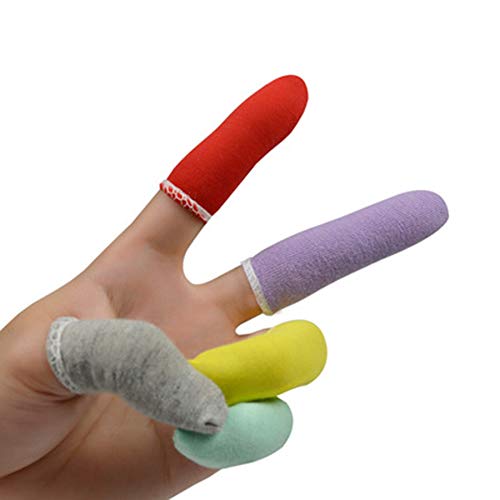 100 Pcs Finger Cots Cotton Material with Elasticity Finger Guards Hand Toe Thumb Fingertips Sleeves Protector by EORTA, Comfortable, Breathable, Absorb Sweat, Reusable, Random Color - color: Mixed Color