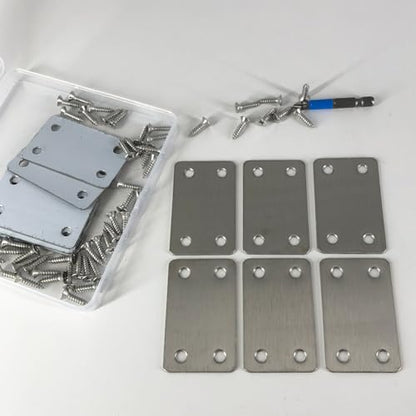QSJ 12 Pack Flat Mending Plate, Metal Bracket, Stainless Steel Brace 2.36 x 1.49'', Fixing Joining Plate for Wood with 48PCS Screws, 1x Screwdriver., Black, QSJ-03 - size: Silver, 2.36x1.49''