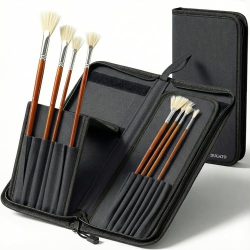 DUGATO Long Brush Holder & Organizer, Canvas Case 5.7 x 14.8 in, Black | 15 Slots Zipper Paint Brush Case for Brushes up to 13 in Length, Artist Long Handle Brush Art Case (Brush Not Included) - color: Black, size: Large 5.7x14.8 inches