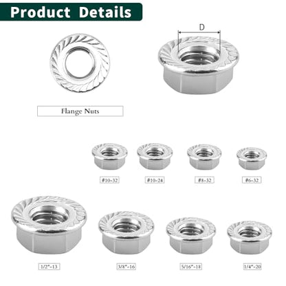 6# 32 Serrated Flange Hex Lock Nuts, 304 Stainless Steel 18-8 Anti-Loose Nuts for Machinery, Automotive, DIY, 100 PCS - size: #6-32