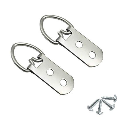 40 Pack Heavy Duty D-Ring Metal Picture Hangers with Screws(Silver) | Double Holes Clasp Metal Picture Hanging Kit, For Hanging Photo Frames, Artwork, Paintings, Clock, Canvas Hooks, Mirrors - size: 40 Pack-Double hole