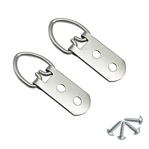 40 Pack Heavy Duty D-Ring Metal Picture Hangers with Screws(Silver) | Double Holes Clasp Metal Picture Hanging Kit, For Hanging Photo Frames, Artwork, Paintings, Clock, Canvas Hooks, Mirrors - size: 40 Pack-Double hole