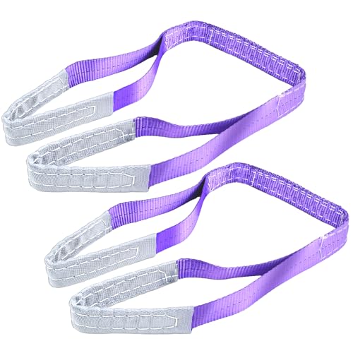 2-PCS 5:1 Safety Factor 1" X3.3' Lifting Slings 2204 lbs Webbing Sling 2 ply Polyester Lifting Strap with Twisted Eye & Eye for Industrial Shop Use, Hoist, Tree Stumps, Heavy Duty Cargo, Purple