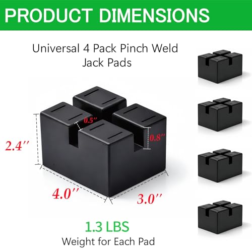 Scratch Proof 4 Pack Garage Jack Accessories, Pinch Weld Lift Pads, Universal 4x3x2.4 Slotted Frame Rail Protector, 3000 lbs Load Capacity for Auto Repair Shop Lifts, Stands and Floor Jacks - size: 4" x 3" x 2.4"