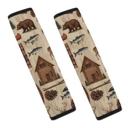 Soft Padded Car Seat Belt Pad for Elderly Support, Stroller Pushchair High Chair, 2 Pack Hunting Cabin Country Fish Deer Bear Shoulder Harness Cover Anti-Slip Pad - color: Pattern 1013