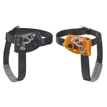 Foot Ascender, Outdoor Rock Climbing Tree Arborist, Mountaineering Rappelling Equipment Climbing Device for 8-13mm Rope（Left Black+Right Orange）