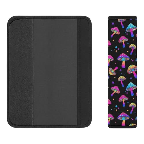 2 Pack Universal Soft and Comfortable Car Seat Belt Pad for Girls and Boys, Stroller Pushchair High Chair, Mushrooms Magic Rainbow Shoulder Protector - color: Pattern 1273