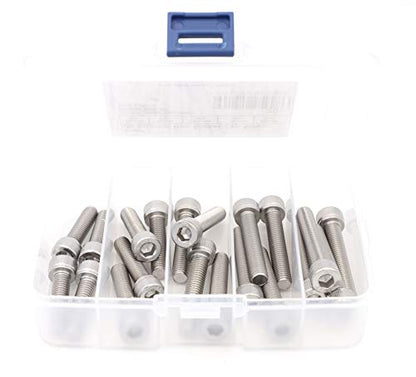 iexcell 20 Pcs M8 x 30/35/40/45/50 mm Stainless Steel 304 Hex Socket Head Cap Screws Bolts Assortment, Fully Threaded - size: M8 x 30/35/40/45/50 mm
