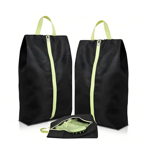 2 Pack Smell Proof Shoe Cleat Bags for Travel, Water-Resistant Golf Shoe Bags with Zipper and Handle, Odor Eliminating Athletic Shoe Bags for Gym Sports Travel, Black