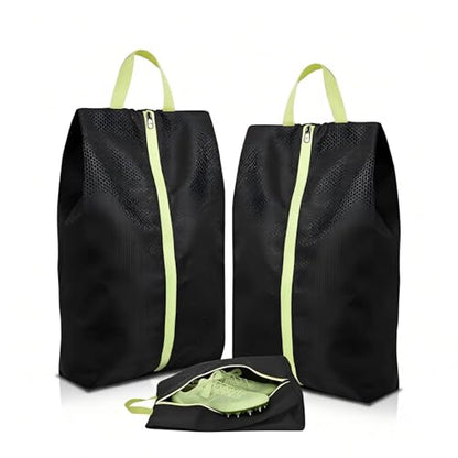 2 Pack Smell Proof Shoe Cleat Bags for Travel, Water-Resistant Golf Shoe Bags with Zipper and Handle, Odor Eliminating Athletic Shoe Bags for Gym Sports Travel, Black