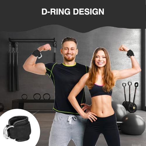 2 Pcs Wrist Cuffs Lifting Straps with D Rings for Cable Machine, Adjustable Gym Weightlifting Straps