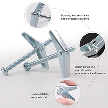 Glarks 30Pcs 1/8'' Zinc Plated Steel Round Head Toggle Bolt and Wing Nut for Hanging Heavy Items on Drywall (1/8'') - size: 1/8''