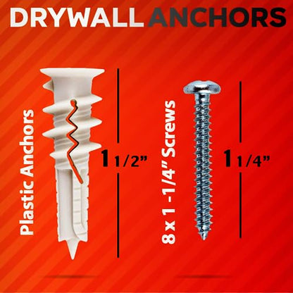 CrimsonMark 120Pcs #8 Self Drilling Drywall Anchors and Screws kit #8 x 1-1/4”- Superb Wall Anchors for Drywall, Holds Upto 75lbs – No Drill Hole Required with These Dry wall Screws and Anchors - size: Nylon