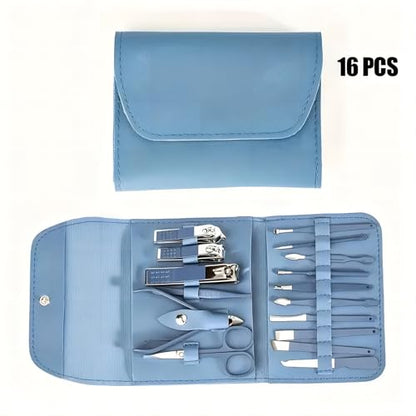16PCS Professional Manicure & Pedicure Set Stainless Steel Nail Care Kit Travel Manicure Kit, Purple - color: Purpel