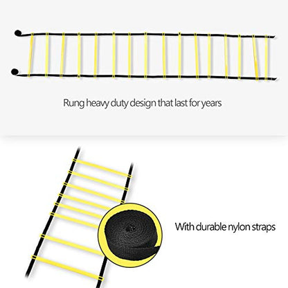 Agility Ladder Speed Ladder Training, 16 Rung Adjustable Flat Plastic Rungs with Durable Nylon Straps for Football Rugby Tennis Baseball Sports - color: Yellow