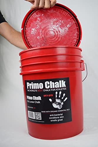 Primo Chalk Resealable Bucket: Loose Chalk for Weightlifting, Rock Climbing, & Gymnastics, Made in The USA, Chalk Ball Refill for Superior Grip - size: 5 lbs. Bucket