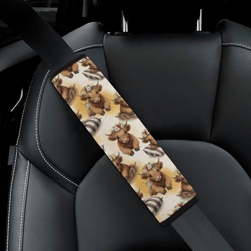 2 Pack Highland Cow Cute Seat Belt Shoulder Pad Universal Soft and Comfortable Seat Belt Covers Cushion for Kids, Most Cars, Comfortable Driving - color: Pattern 409