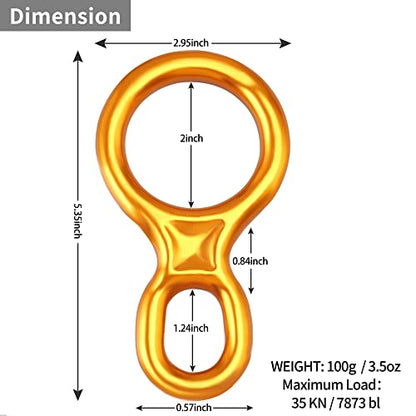 SOB Rescue Figure 8 Descender Belaying Belay Device Rock Climbing Rappelling Gear Aluminum Magnesium Alloy for Climbing,High Rescue,Mountaineering - color: Gold