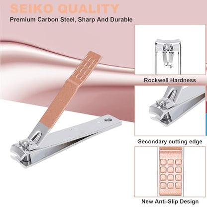 9 PCS Nail Clippers, ONEHERE Premium Manicure Set, Professional Grooming Gift Kit, Pedicure Kit, Facial, Hand, Foot, Cuticle Nail Care Tools, Fingernail Clippers with Luxurious Portable Travel Case