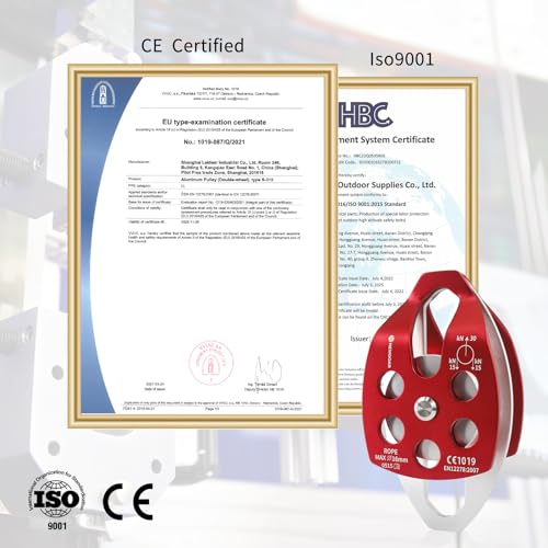 NewDoar 30 KN CE Certified Large Rescue Pulley Single/Double Sheave with Swing Plate - color: Double Pulley - Red 2pcs