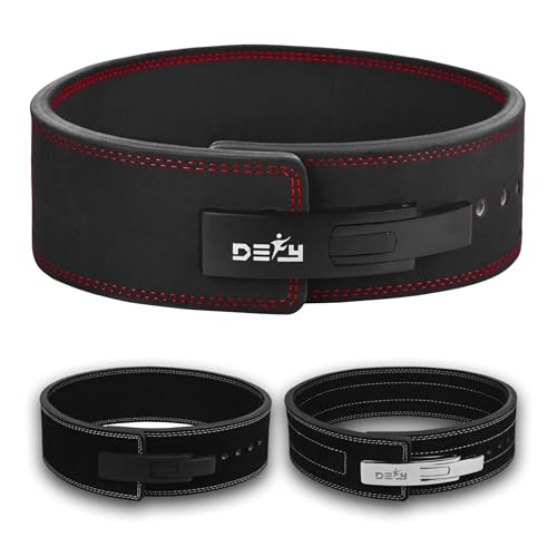 DEFY Weightlifting Lever Belt – 4” Wide Powerlifting Strongman Gym Belt for Men & Women – 10MM Lever Belt for Lower Back Support, Workout, Deadlift & IPF Bodybuilding - color: Black/Red, size: Small