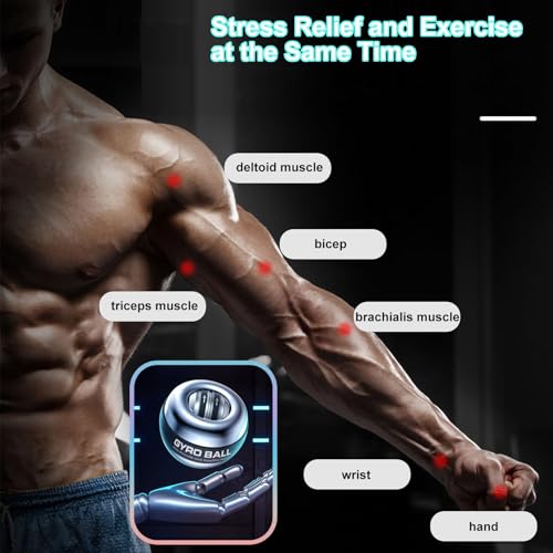 EXBEPE Metal Torque Ball with Light, Weighted Auto-Start Gyro Ball Hand Wrist Forearm Trainer and Strengthener for Exercise Joint and Muscle with Bag - color: Silver