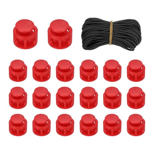 uxcell 20 Pcs Double Hole Cord Locks with 32.8 ft Elastic Cord, 14mm Nylon Spring Toggle Stopper Clip for Backpack Shoelaces Drawstring Paracord Pants, Red - color: Red, size: 14mm
