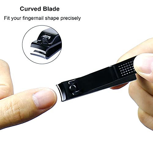 4 Pieces Nail Clippers Set, Ultra Sharp Sturdy Black Stainless Fingernail, Toenail Clipper Cutters and a nial File with Leather Travel Pouch (Black& Yellow Pouch)