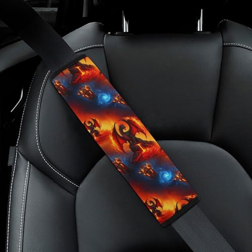 Universal Fit Red Blue Ice Fire Dragon Car Seat Belt Pad for Elderly Support, Stroller Pushchair High Chair, 1 Pair Shoulder Harness Cover Neck and Shoulder Support - color: Pattern 700