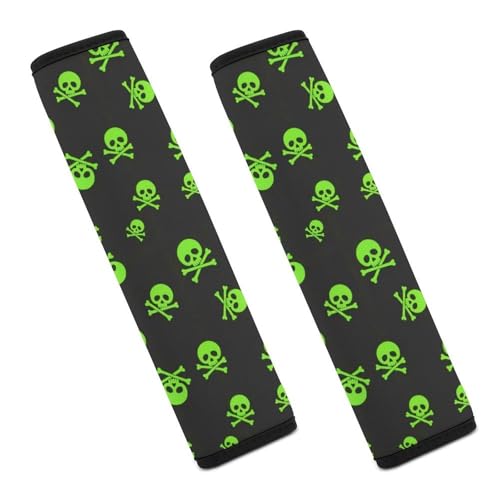 Breathable Green Skull Crossbone Seat Belt Cover for Elderly Support, All Vehicles, 2 Pack Automotive Seat Belt Protector Comfortable Driving - color: Pattern 699