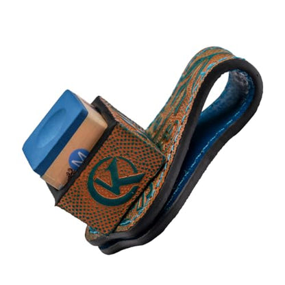 KONLLEN Leather Magnetic Chalk Holder, Pool Cue Accessory | Round or square engraved leather holder keeps billiard chalk secure and easy to reach during pool play. - color: VT Holder-Blue-Blue chalk