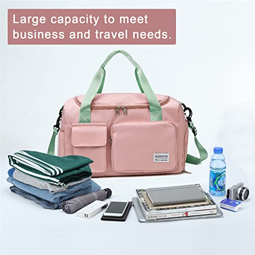 Small Gym Bag for Women, Travel Duffle Bag Carry On Weekender Bag with Shoe Compartment - color: 13#Pink Green, style: Gym Bag&toiletry Bag
