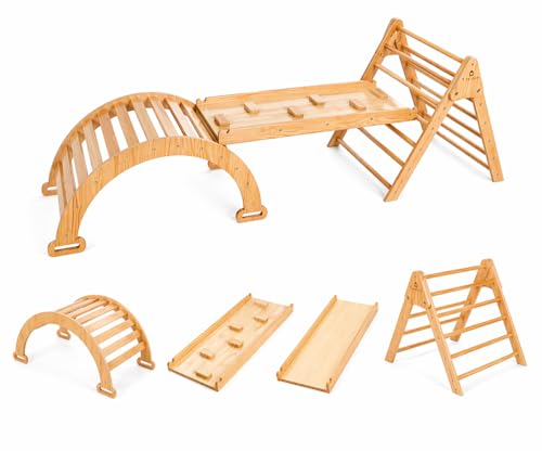 Avenlur 5-in-1 Pikler Triangle Set – Hazel Montessori Indoor Jungle Gym – Climbing Triangle, Waldorf Rocker, Toddler Indoor Climbing Toys, & Slide – Wooden Indoor Playground Playset, Ages 2-7 | Montessori Climbing Set & Indoor Playground: Triangle Ladder,