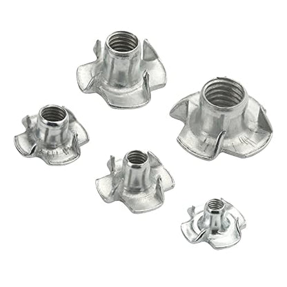 90Pcs M3 M4 M5 M6 M8 T Nuts Four Claw Nuts Assortment Kit Zinc Plated Carbon Steel for Woodworking Cabinetry Furniture Fastener Climbing Holds