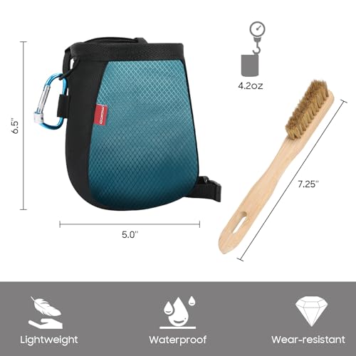 MoKo Climbing Chalk Bag with Chalk Brush, Waterproof Nylon Bouldering Chalk Bag Bucket with 2 Large Zippered Storage Pockets Drawstring Closure Adjustable Belt Chalk Bag for Climbing Gymnastics - color: Black+Light Blue, style: Cylindrical