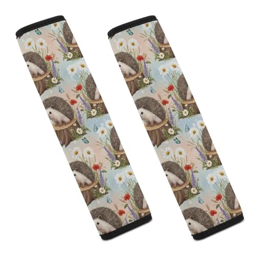 Universal Soft and Comfortable Car Seat Belt Pad for Adult Use, Most Cars, 1 Pair Cute Hedgehog Floral Automotive Seat Belt Protector Shock Absorption - color: Pattern 47