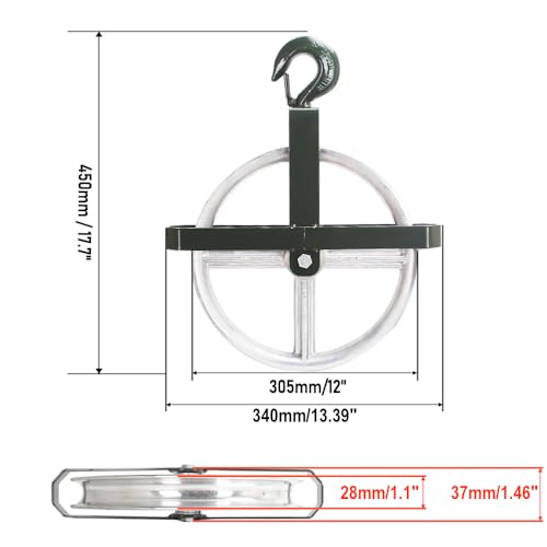 POPMOON Scaffold Hoist Pulley 12" Aluminum Pulley Wheel Load 1000lbs | Heavy Duty 12 inch Scaffolding Wheels Ladder Hooks Pulley with Safety Latch Lock, Scaffold Hoist Pulley for Lifting with Rope