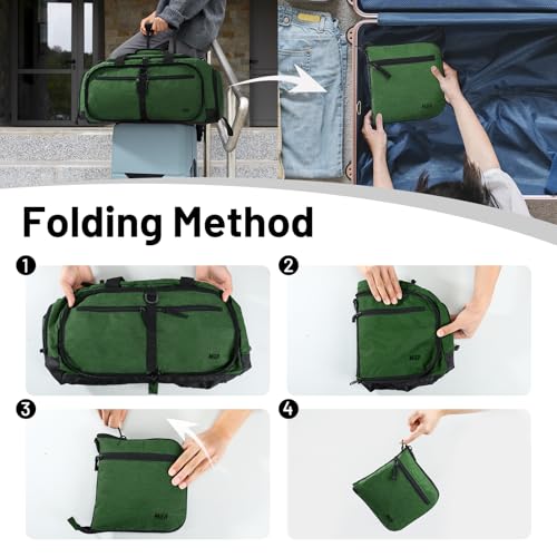 MIER Packable Travel Duffle Bag with Shoe Compartment, 50L, Dark Green | Foldable Weekender Duffel; Multi-Pockets; Adjustable Shoulder Strap; Luggage Sleeve; Travel, Sports, Camping, Gym - color: Dark Green, size: 50L
